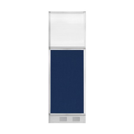 VERSARE Hush Panel Cubicle Partition 2' x 6' Navy Blue Fabric Clear Fluted Window w/ Cable Channel 1856203-1